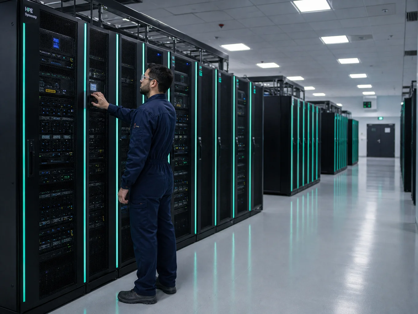 Data center server hall during structural power decommissioning