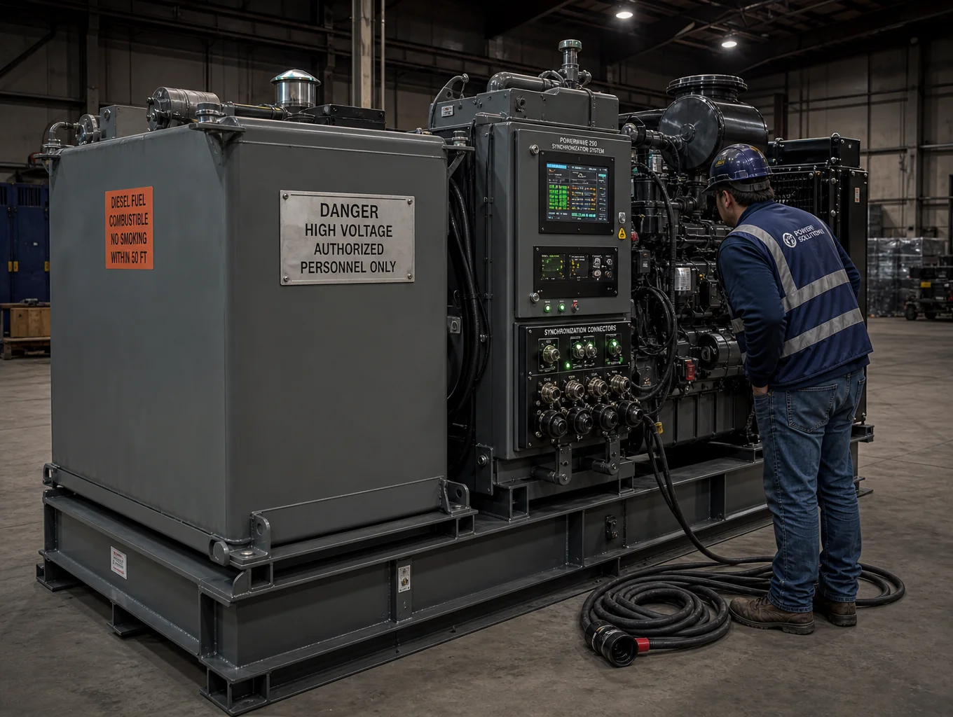 Heavy diesel backup generator extraction from facility yard