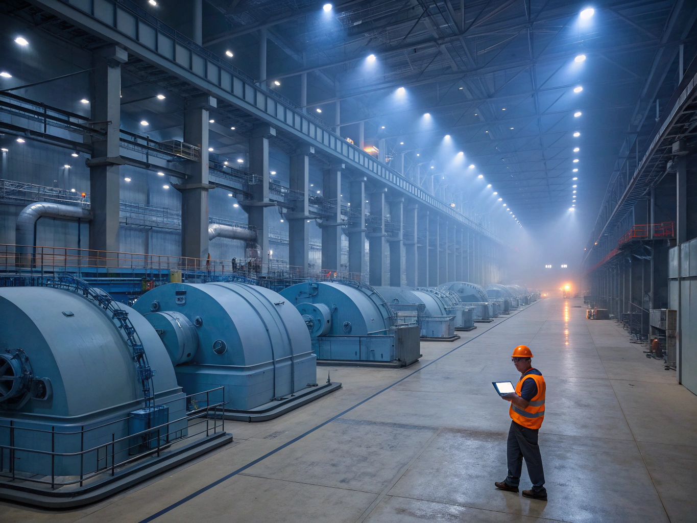 Industrial Cummins and Caterpillar diesel generator sets undergoing load bank inspection